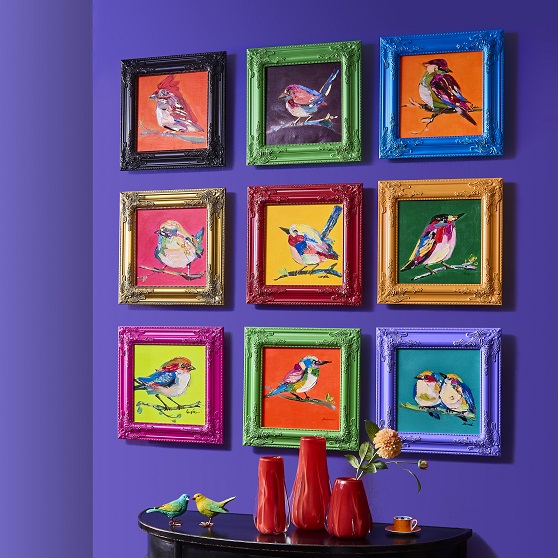 Colorful paintings and frames